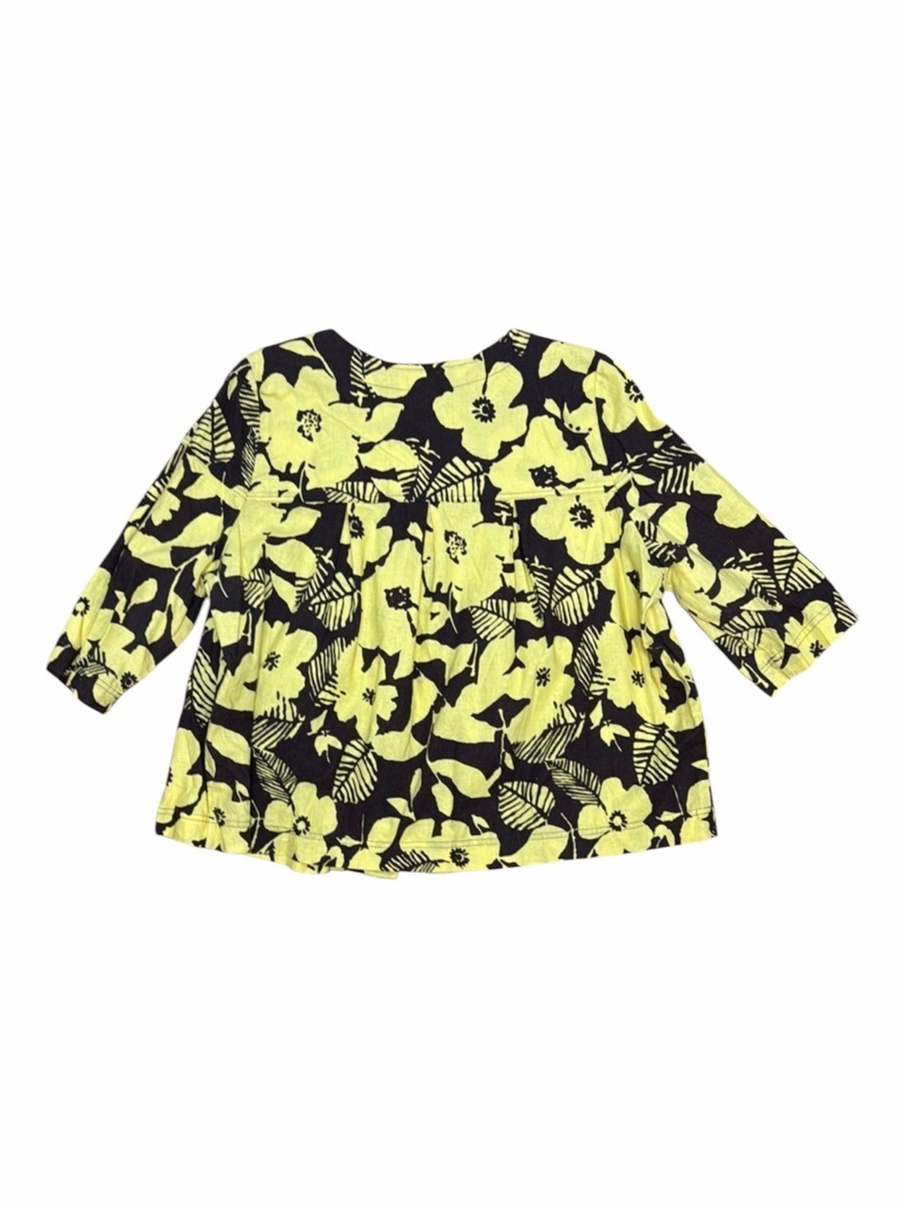 Basic Editions 2X Yellow Black Floral Linen Blend Button Front Jacket